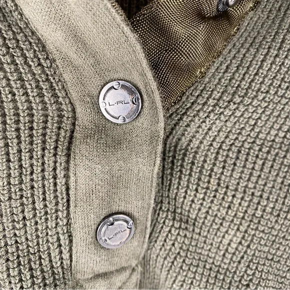 Ralph Lauren LRL Preppy Equestrian Cotton Henley Sweater Olive Orange L - Picture 3 of 6